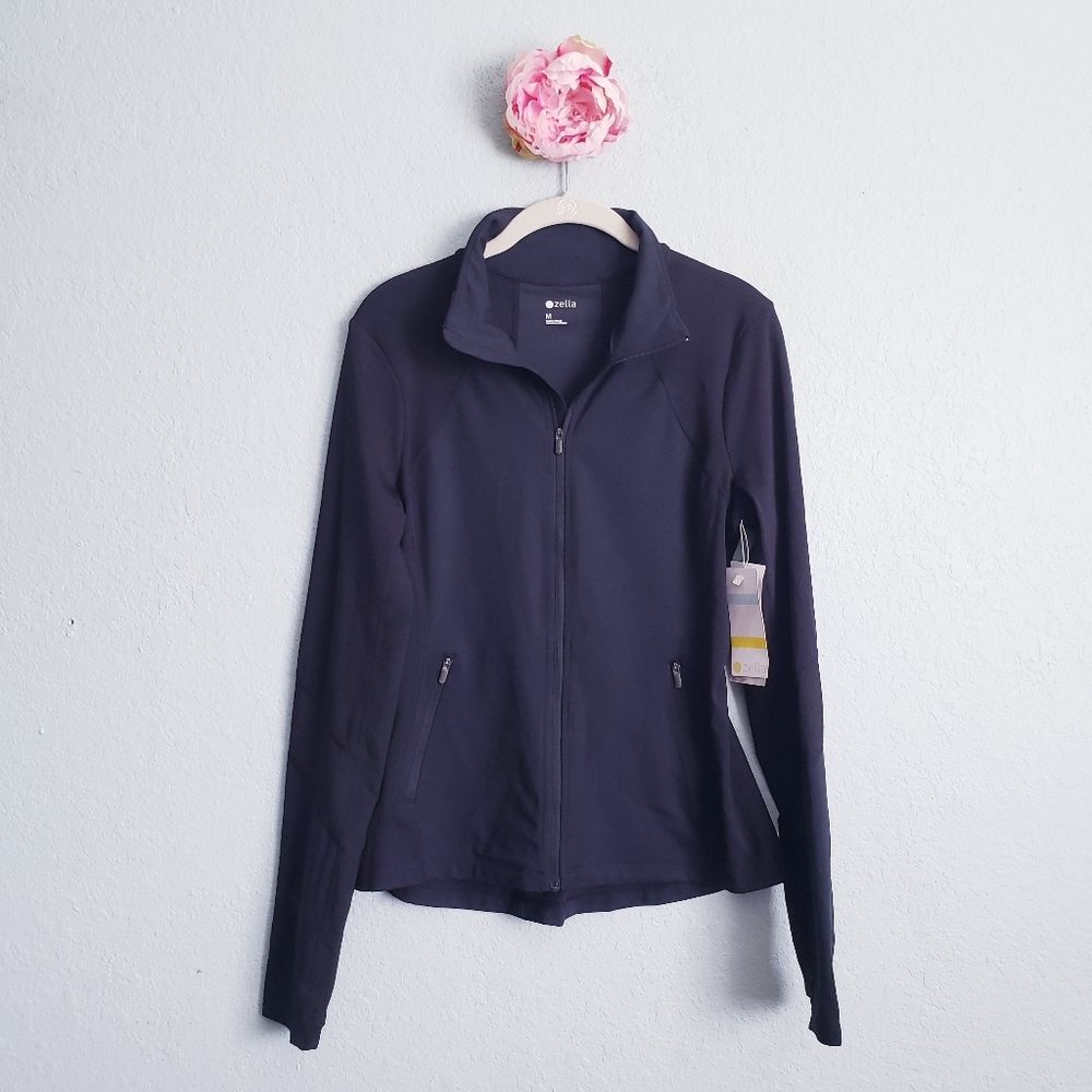 Zella Studio Light Ribbed Detail Track Jacket in Black